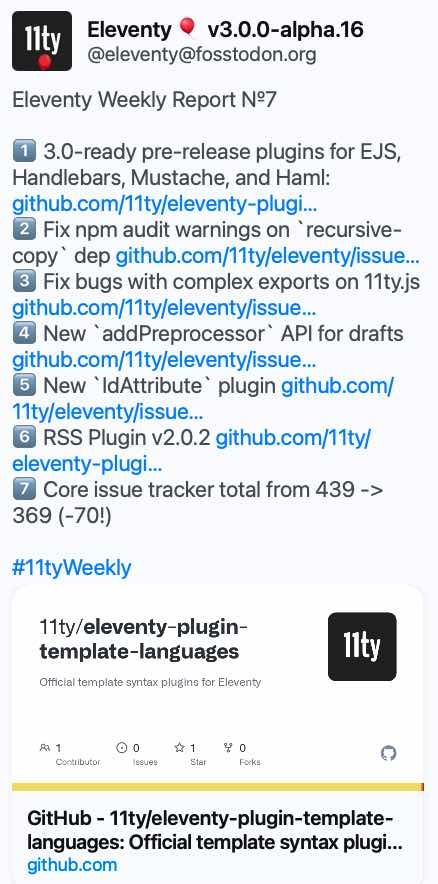 Zach's weekly eleventy update number 7