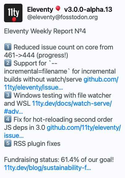 Zach's weekly eleventy update number 4