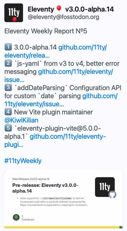 Zach's weekly eleventy update number 5