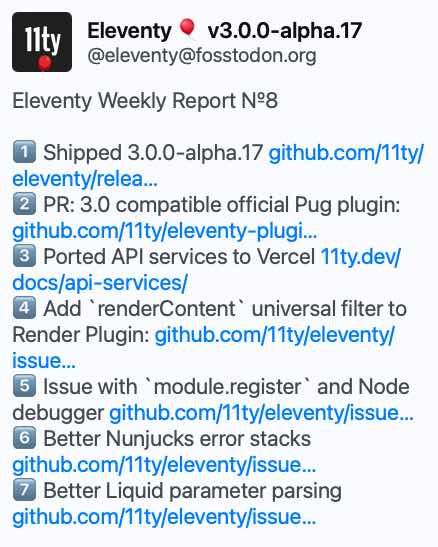Zach's weekly eleventy update number 8
