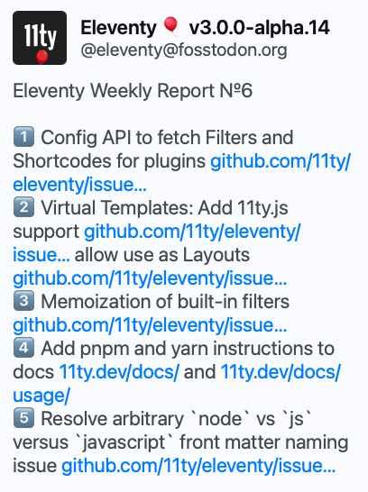 Zach's weekly eleventy update number 6